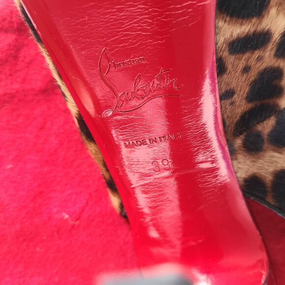 Christian Louboutin Leopard Cheetah Print Calf Hair Slingback Peep Toe Heels 39 - Picture 9 of 11